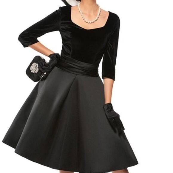 MoDa of New York Black Velvet & Satin Sweetheart Dress Large Retro Classic DessV - Picture 1 of 16